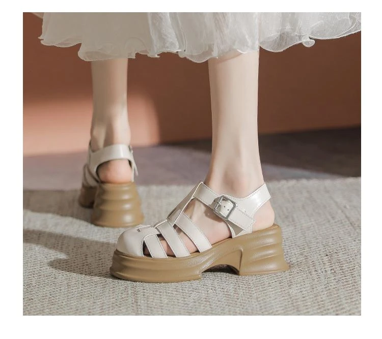 罗马凉鞋猪笼时尚包头仙女风厚底百搭软底潮流一脚蹬英伦小皮鞋