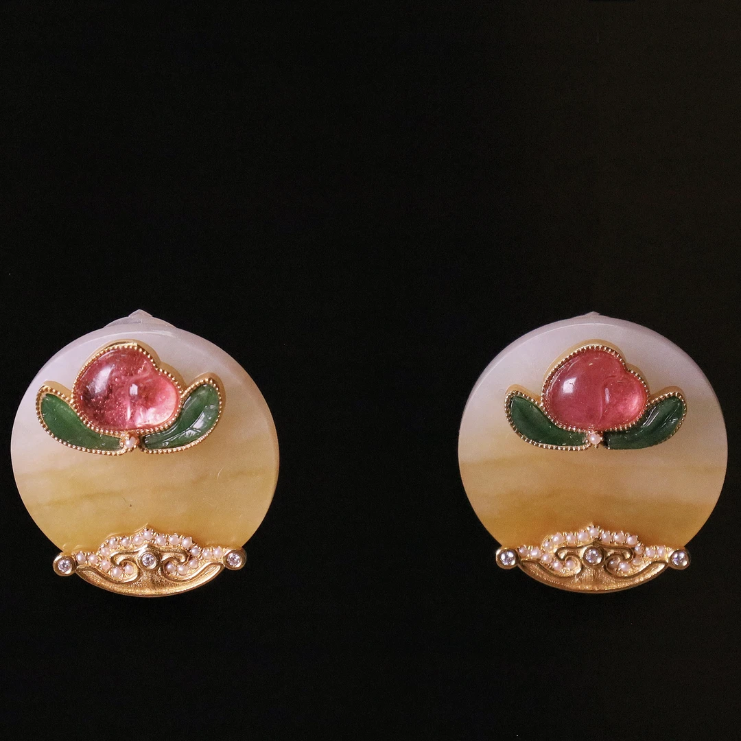 【CiCiG】设计系-仙桃黄翡圆牌打底碧玺桃对比明艳通勤简约18k金