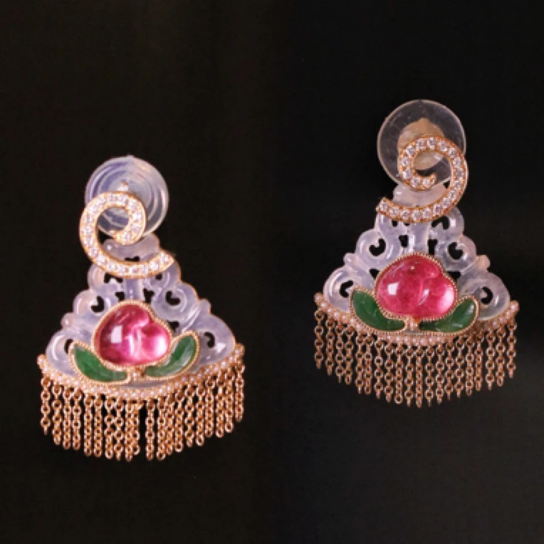 【CiCiG】设计系-仙桃白冰翡翠18k金耳饰a