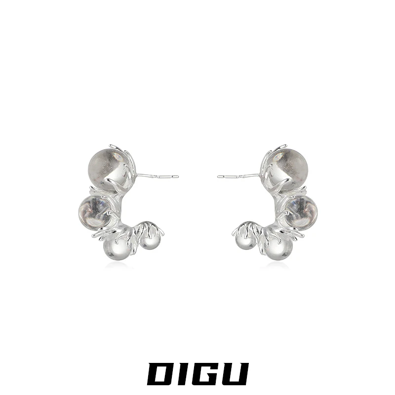 嘀咕家 铜合金耳饰 水晶串珠耳环女气质小众设计感耳钉高级感耳饰