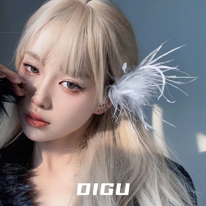 嘀咕家 合金羽毛发饰 森系驼鸟毛羽毛发夹女气质纯欲风侧边刘海夹