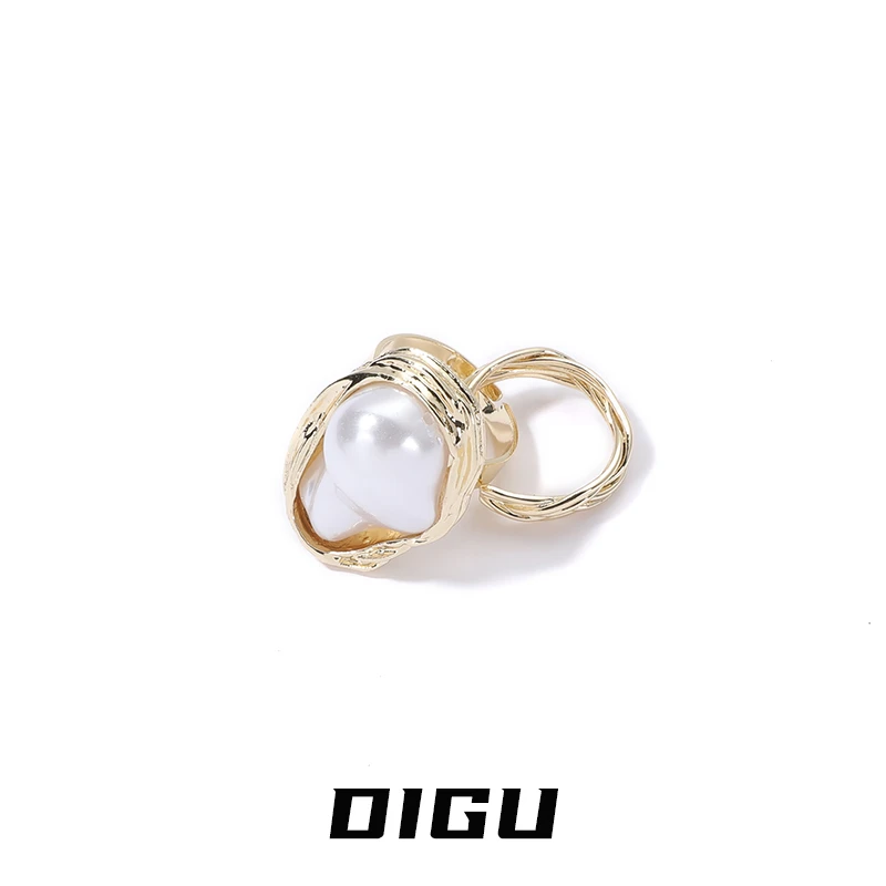 嘀咕家 铜合金仿珍珠戒指 法式气质戒指套装简约金属开口食指指环
