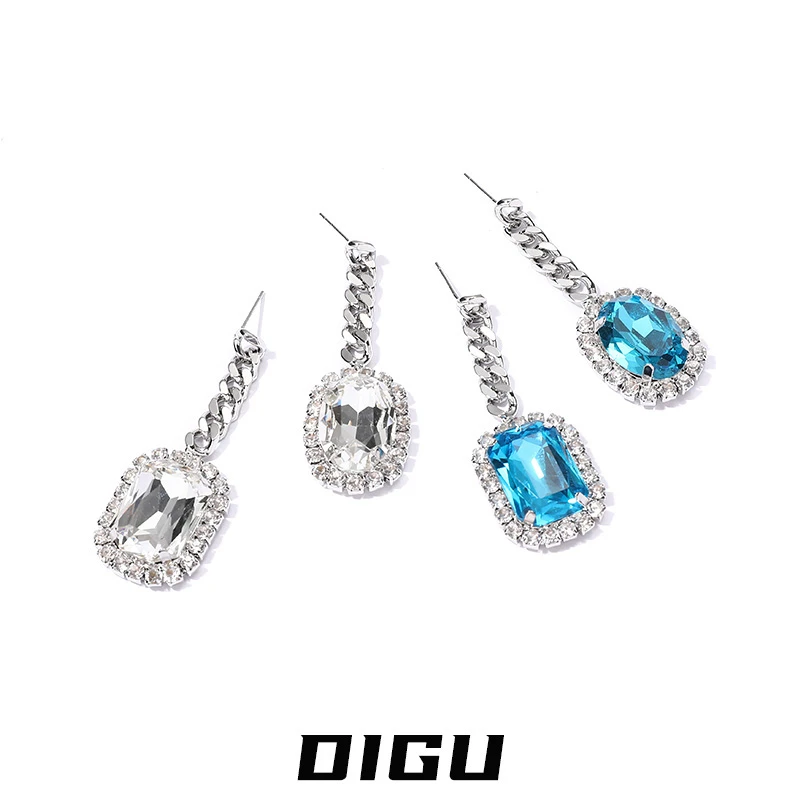 嘀咕家 铜合金耳饰 气质轻奢高级感镶钻蓝色水晶法式气质复古耳钉