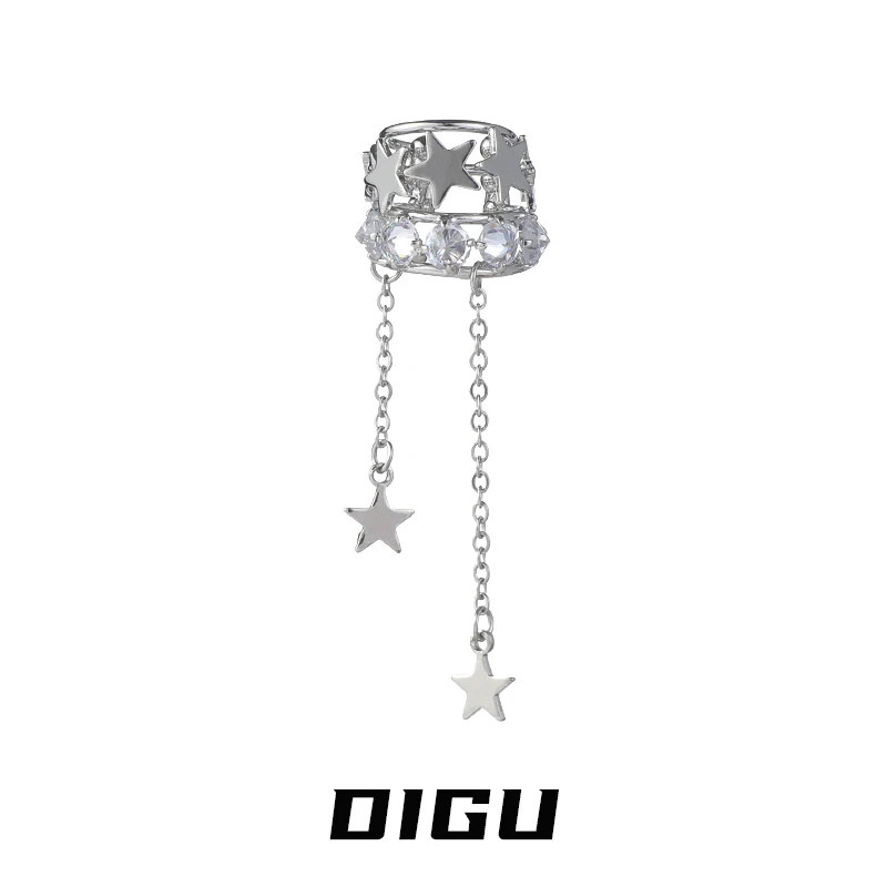 嘀咕家 钛钢合成锆石耳饰 星星流苏耳夹星芒耳骨夹独特小众耳饰