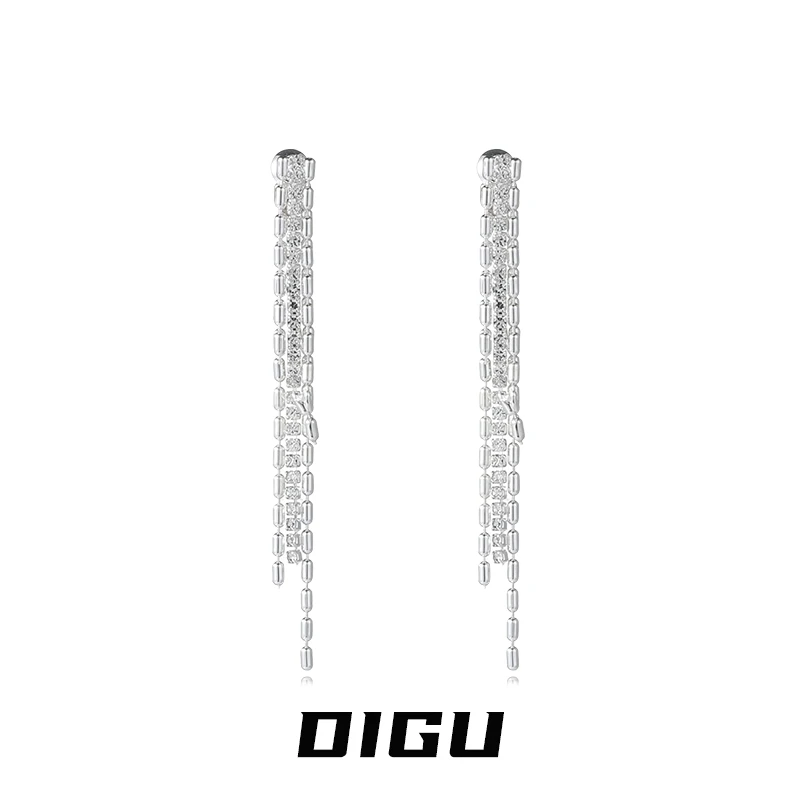 嘀咕家 铜合金耳饰 锆石流苏前后式耳环女耳钉百搭耳饰