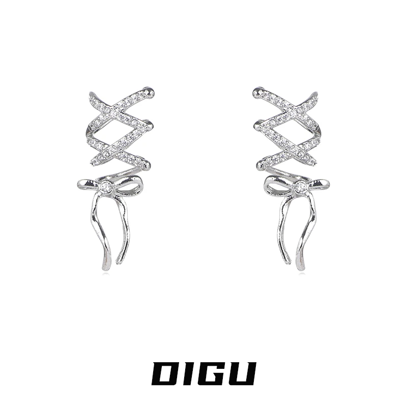 嘀咕家 铜合金合成锆石耳饰 绑带蝴蝶结耳夹镶钻耳骨夹无耳洞耳饰