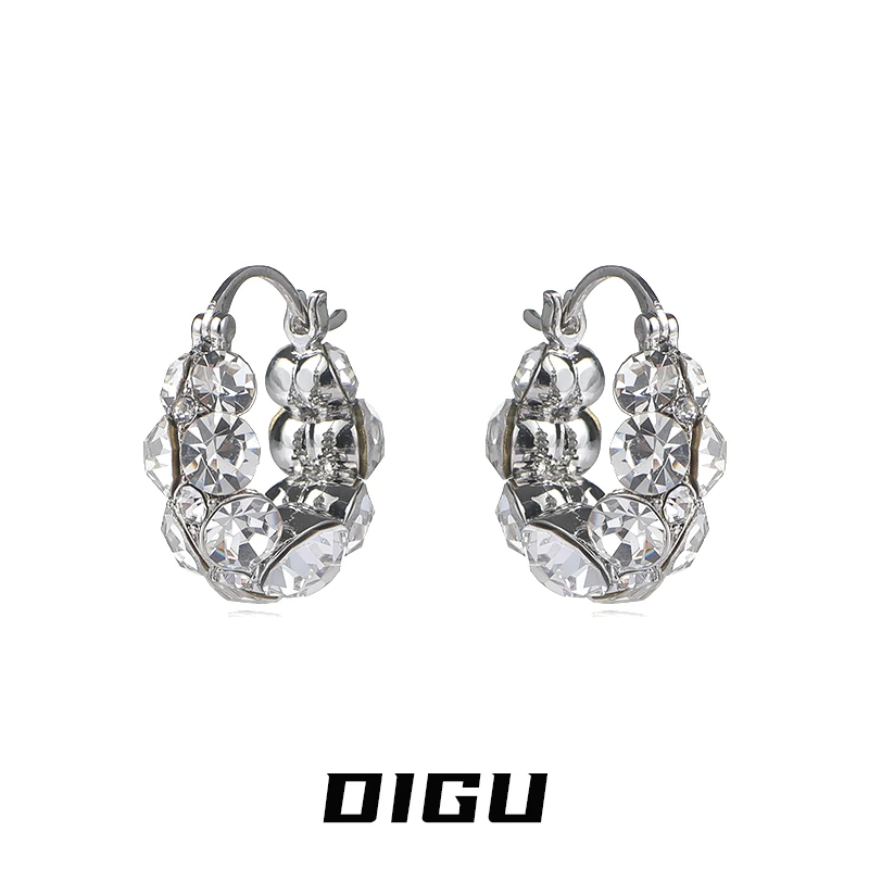 嘀咕家 铜合金耳饰 水钻耳圈简约百搭小众耳扣独特满钻耳环