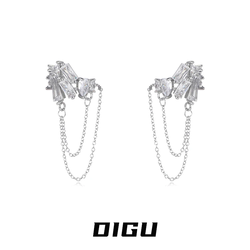 嘀咕家 铜合金耳饰 流苏锆石耳夹气质轻奢无耳洞耳骨夹耳饰