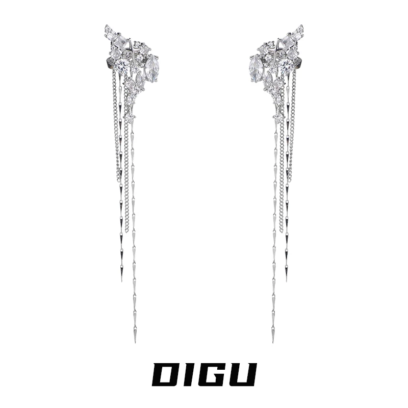 嘀咕家 铜合金耳饰 锆石蝴蝶流苏耳夹女冷淡风无耳洞耳骨夹耳饰