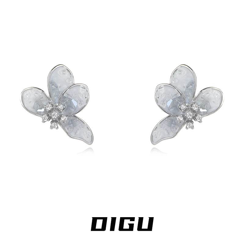 嘀咕家 铜合金耳饰 夏季蓝色水晶花朵耳环独特渐变色耳饰