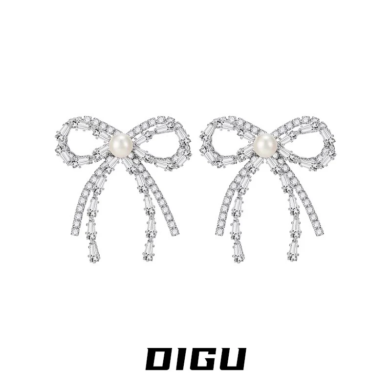 嘀咕家 铜合金合成锆石耳饰 镶钻蝴蝶结耳环轻奢高级感甜美耳钉女