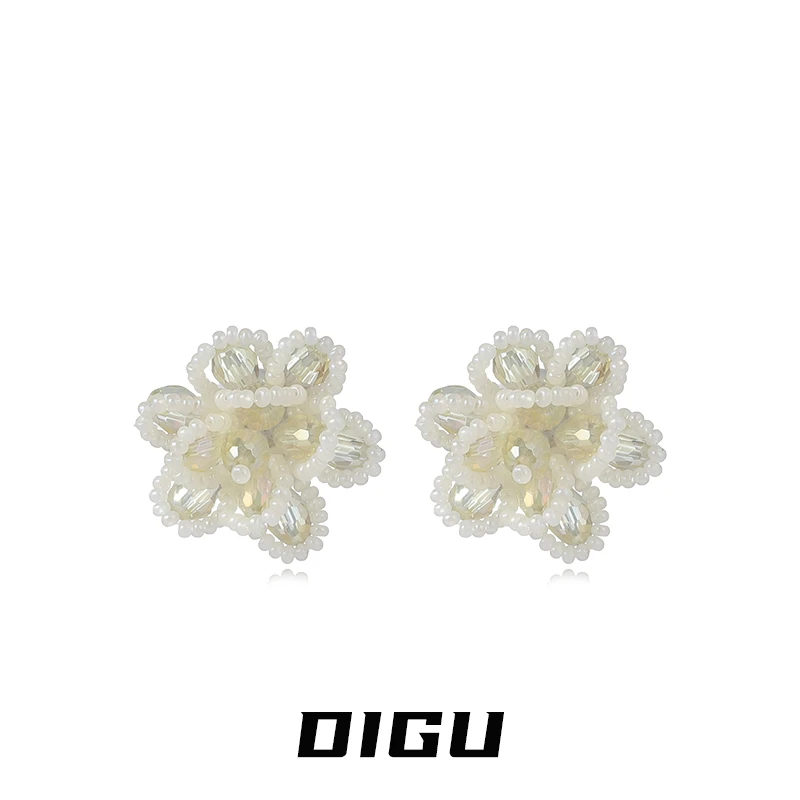 嘀咕家 铜合金耳饰 甜美手工串珠小花朵耳环耳钉耳饰