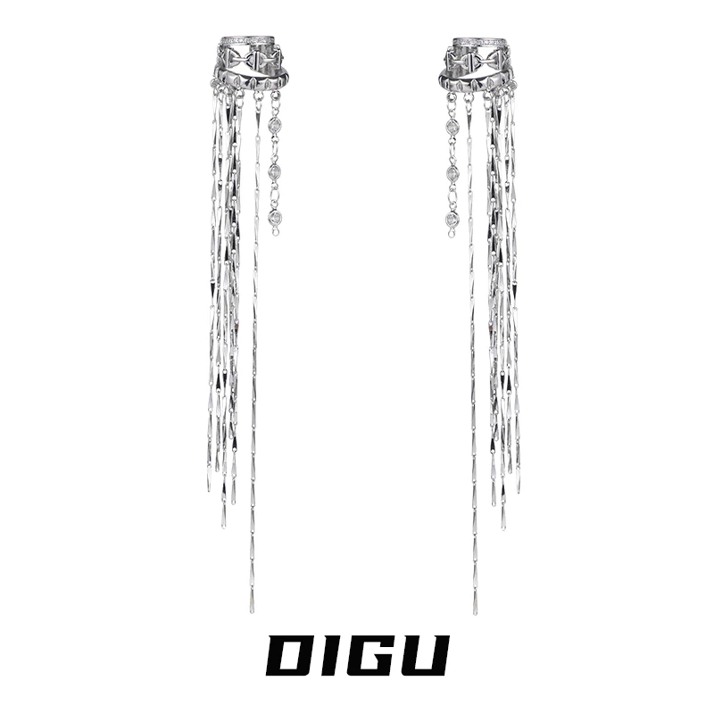 嘀咕家 铜合金耳饰 长款金属流苏耳夹耳骨夹无耳洞耳饰