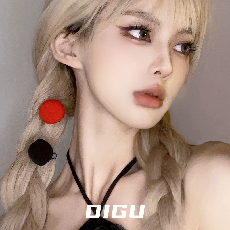 铜合金发饰 DIGU十个装可爱彩色小毛球发夹秋冬毛绒发卡侧边夹子