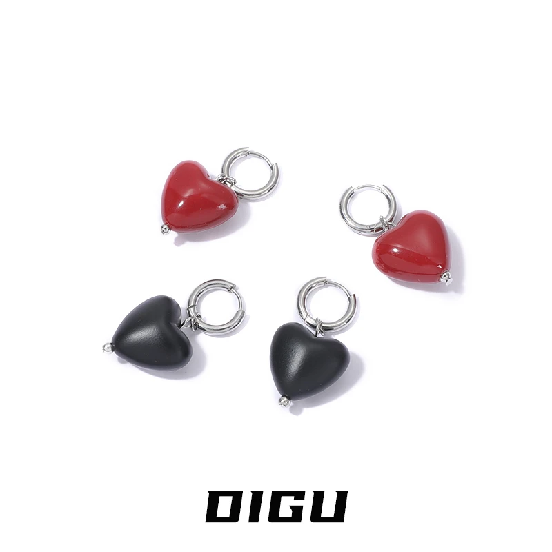 嘀咕家 铜合金树脂耳饰 简约百搭爱心耳扣气质耳环心形耳坠耳饰