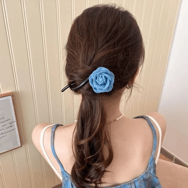 蓝色百搭浪漫牛仔蓝扭扭夹甜酷风发卡一字夹简约优雅发饰超仙头饰