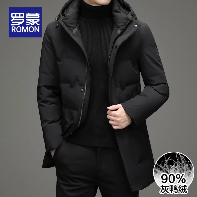 罗蒙男士冬季长款可拆卸帽羽绒服男款2025爆款休闲高档冬装外套男