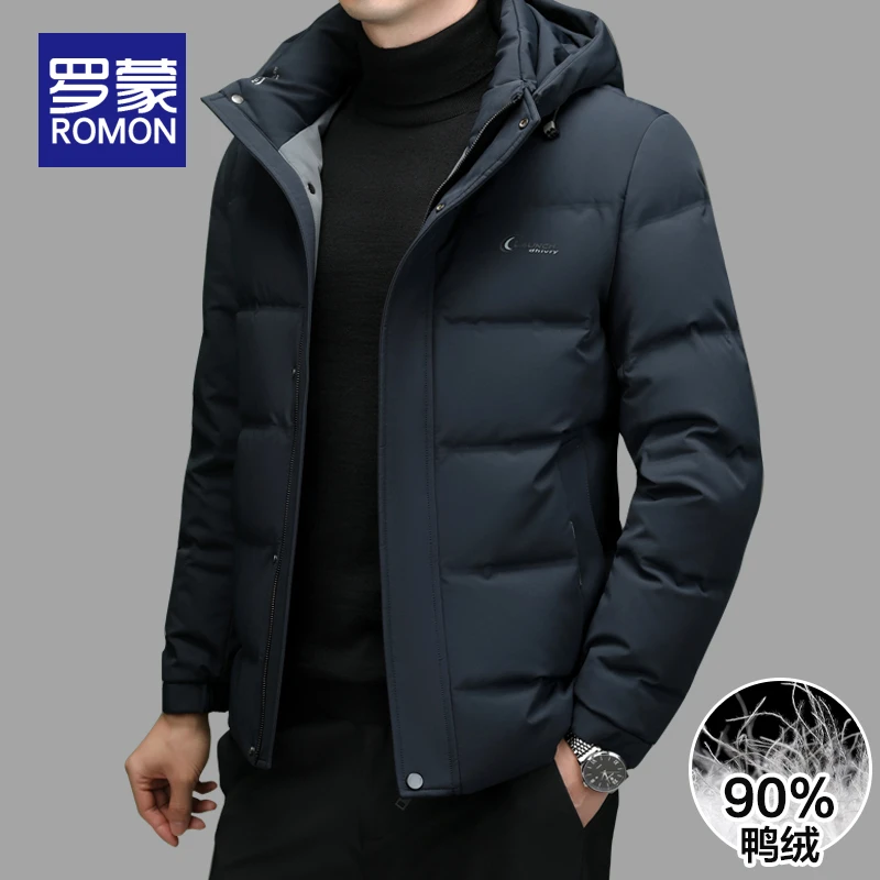 罗蒙男士冬季加厚保暖连帽羽绒服男新款爆款潮牌冬装鸭绒外套男款