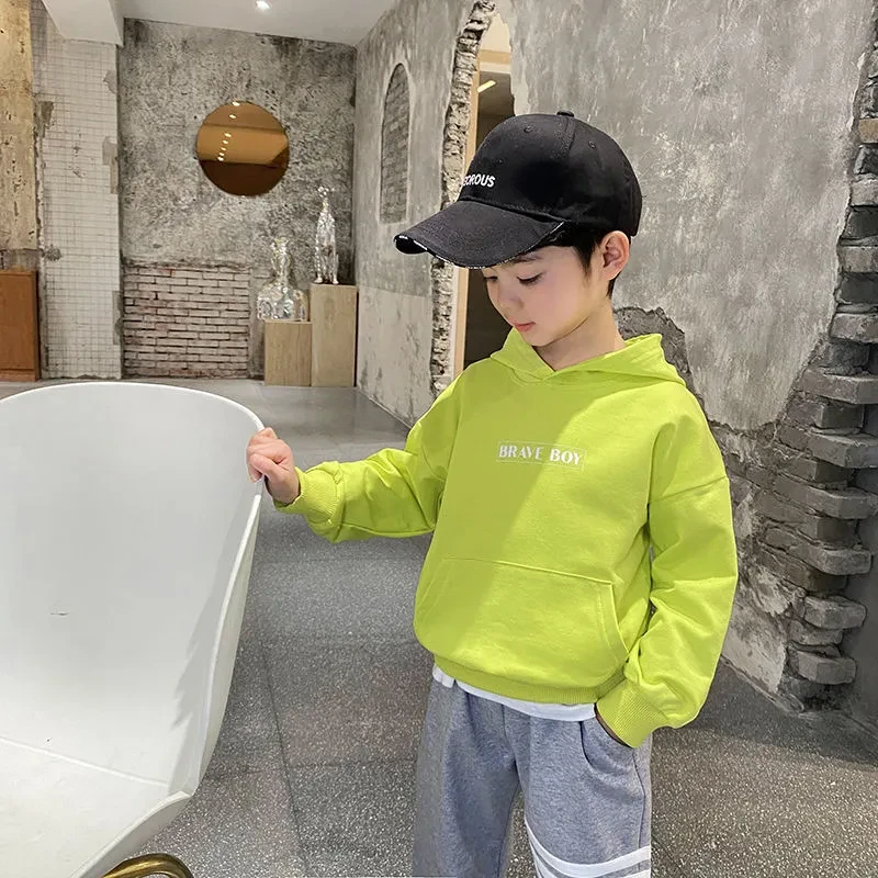 男童卫衣2024新款中大童连帽卫衣春秋款男童卫衣帅气纯色薄款上衣