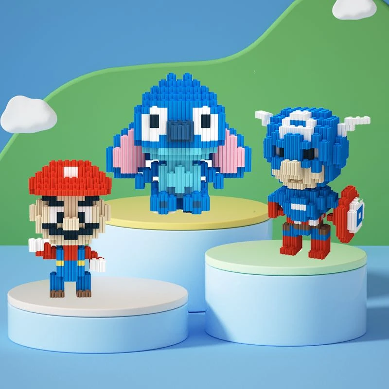 儿童益智小颗粒拼搭积木马里奥史迪奇美队玩具【三盒独立包装】