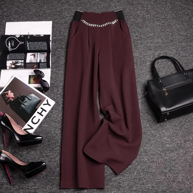 2025春秋新款安哥拉红阔腿裤女高腰显瘦宽松窄版直筒裤垂感西装裤