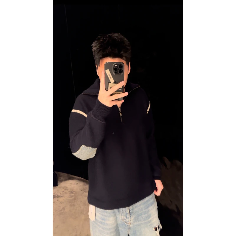 【D哥原样开发】马拉家23fw秀款毛衣水洗磨破牛仔拼接工艺情侣毛衣