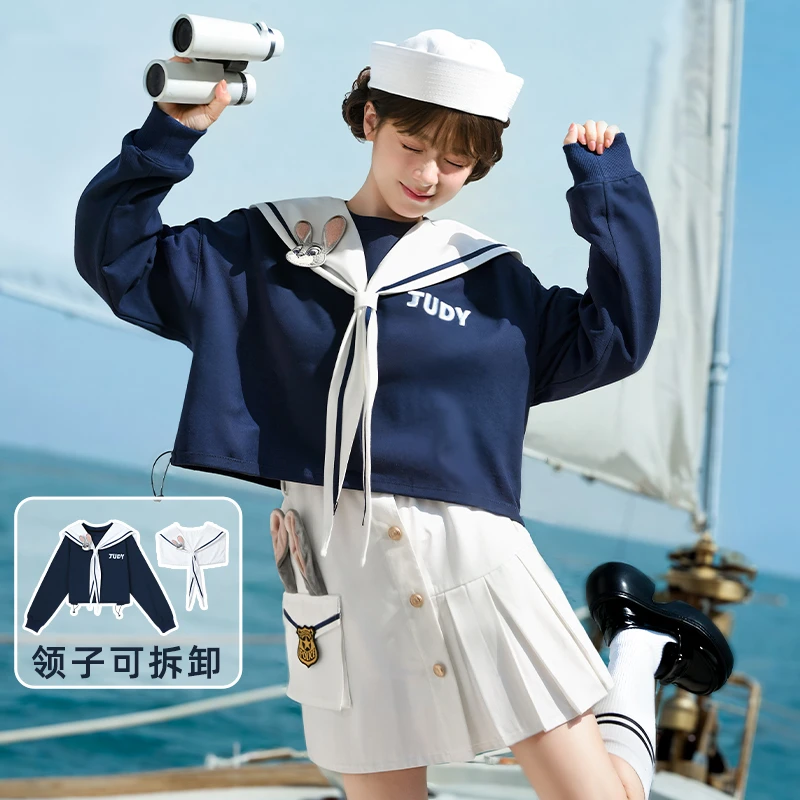 朱迪联名森女部落原创海军学院风可拆领卫衣2024年初秋新款女装