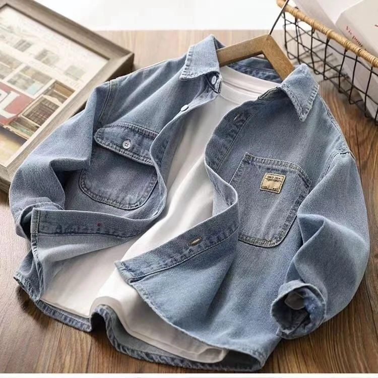 男童牛仔衬衫外套2025春秋季新款中大童洋气长袖男孩痞帅休闲上衣