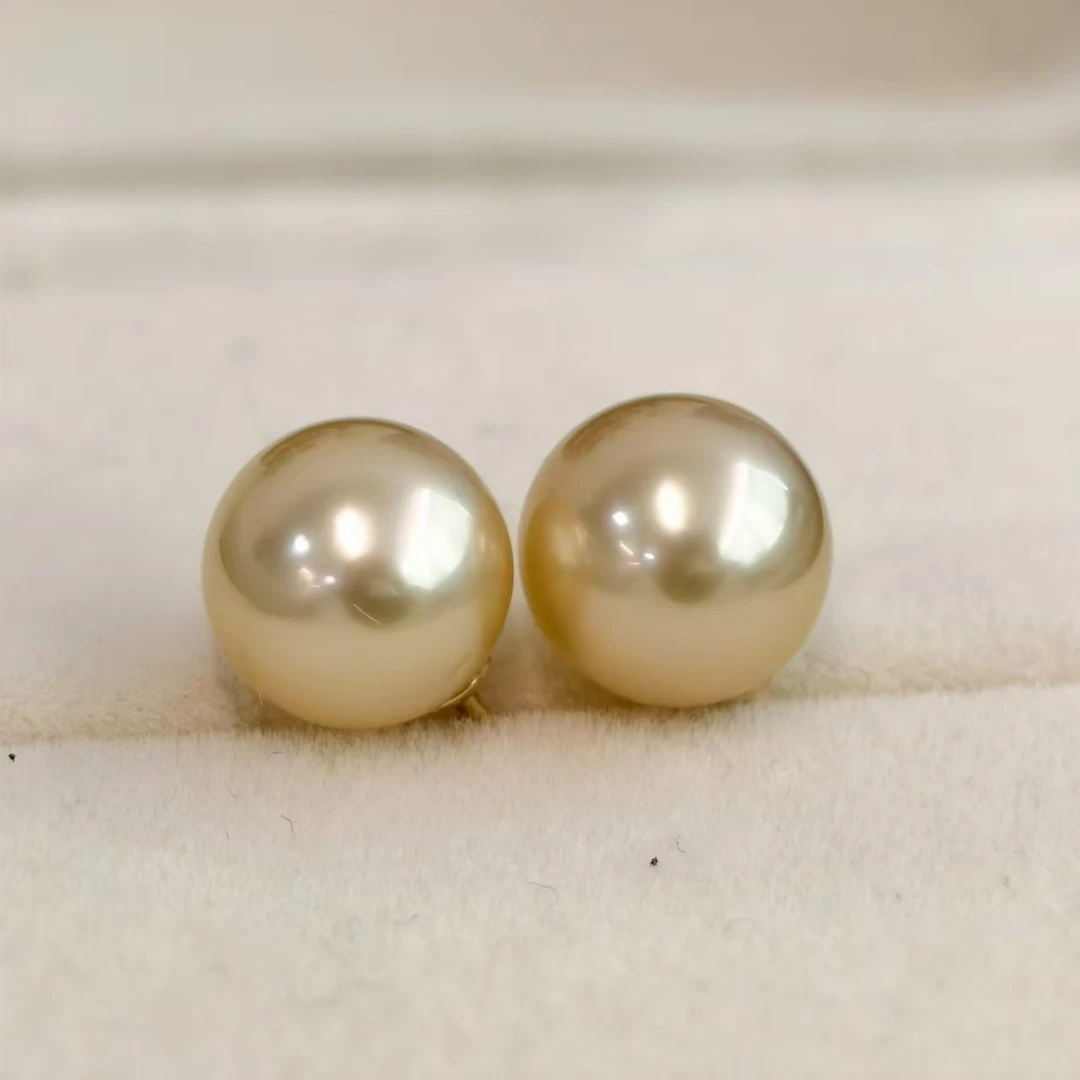 【缘美真珠ED89】18K金针天然南洋金珍珠耳钉8-11MM