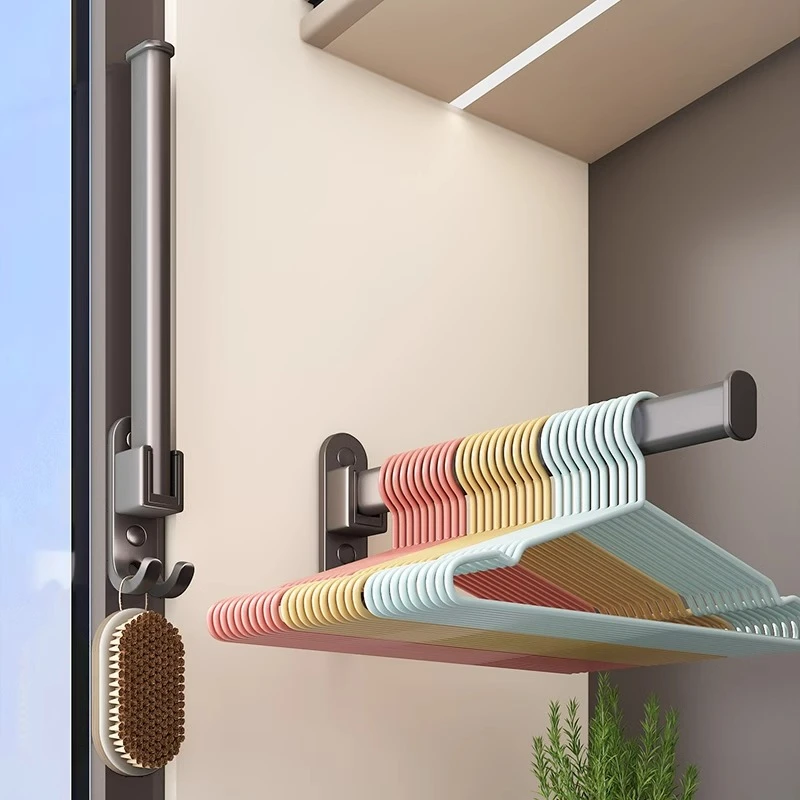 衣架收纳神器免打孔壁挂家用折叠晾衣架阳台多功能省空间整理架子