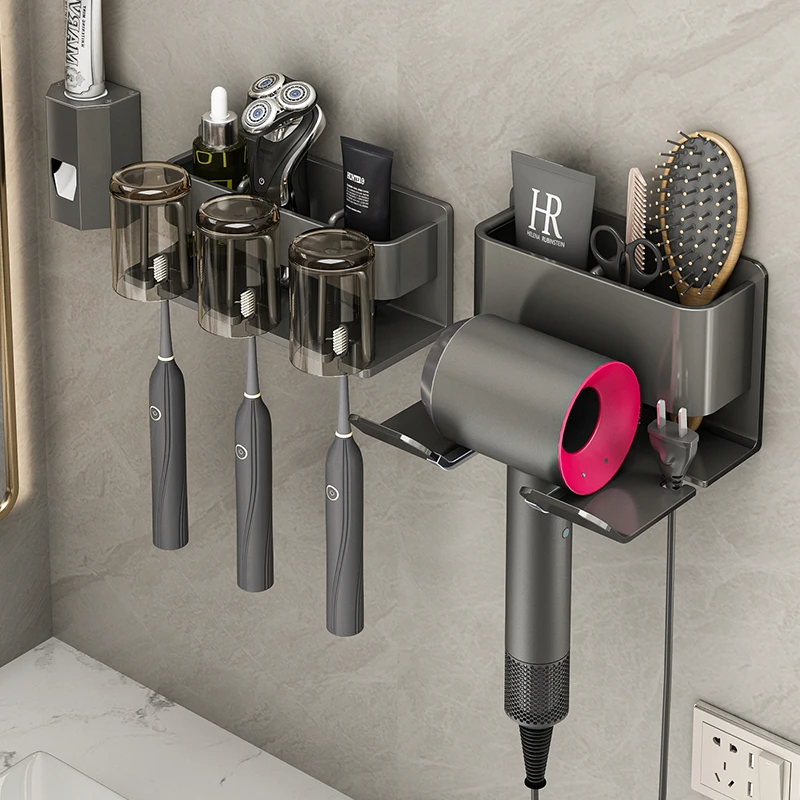 牙刷架子置物架枪灰免打孔漱口杯刷牙杯挂架卫生间壁挂电动牙刷架