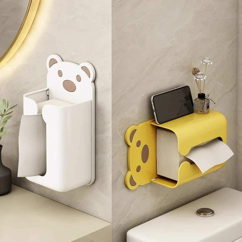 卡通纸巾盒壁挂式卫生间洗脸巾收纳盒厨房免打孔倒挂抽纸盒卷纸架