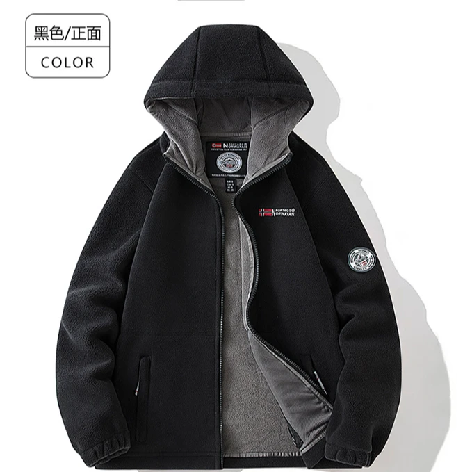 JPDUN/吉普盾休闲外套加绒加厚双层AB面摇粒绒连帽外套抓绒衣