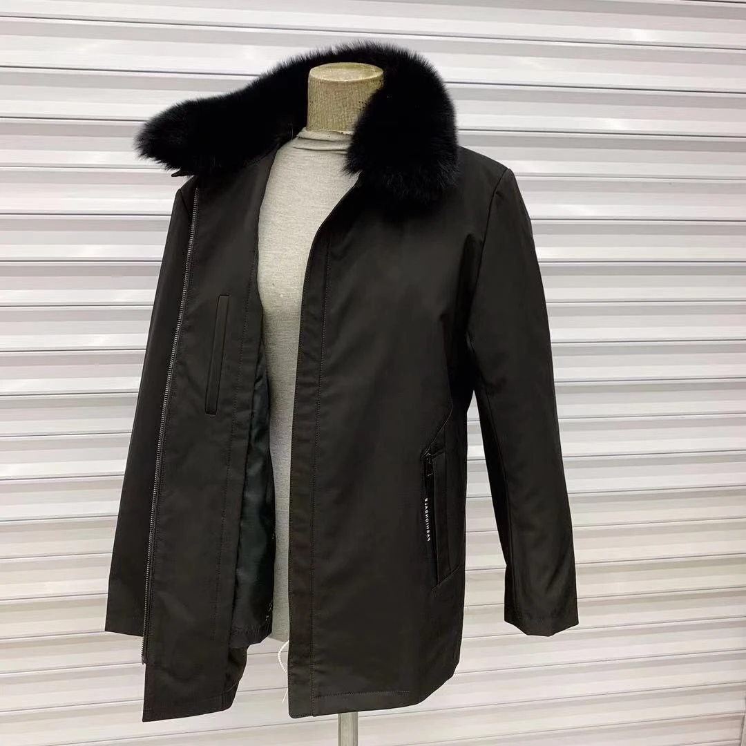 男款冬季加厚时尚商务休闲老年爸爸款兔毛可脱卸内胆派克服冬装