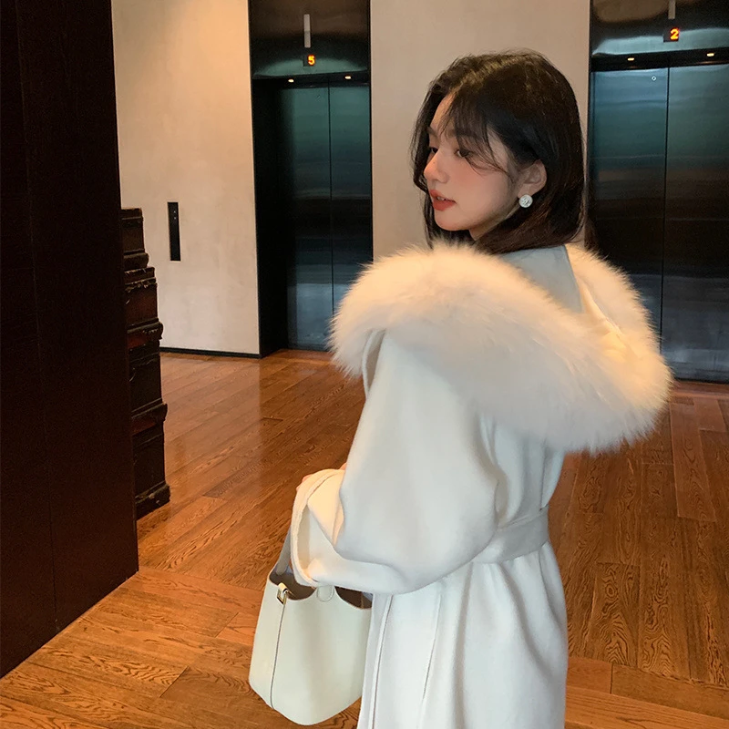 【雪后初霁】2024秋冬新款连帽中长款毛呢外套女