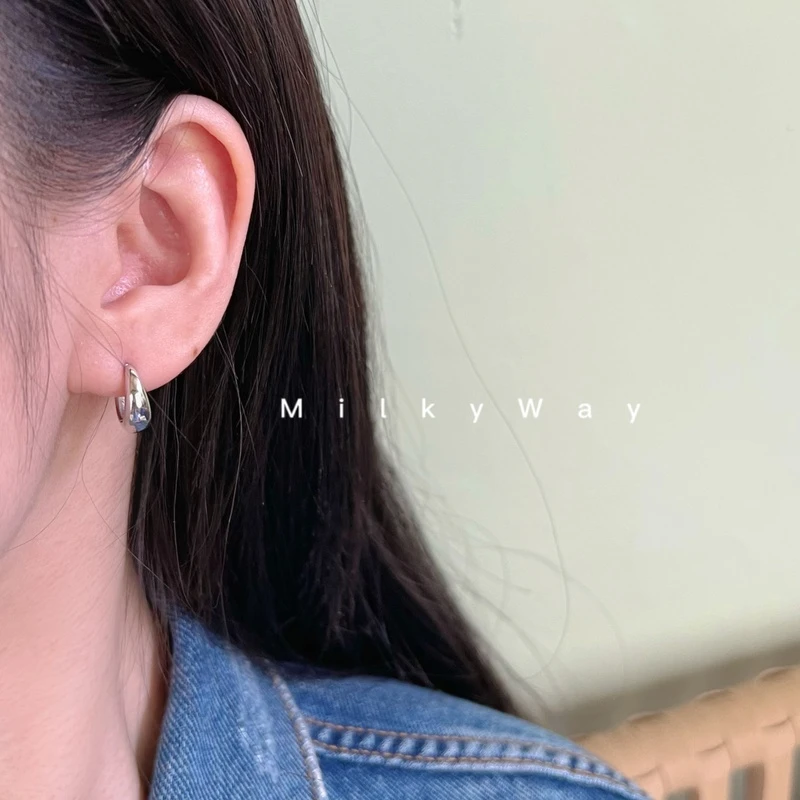 铜合金耳饰 有迹MilkyWay简约耳扣素圈耳针耳环韩国s925银针百搭
