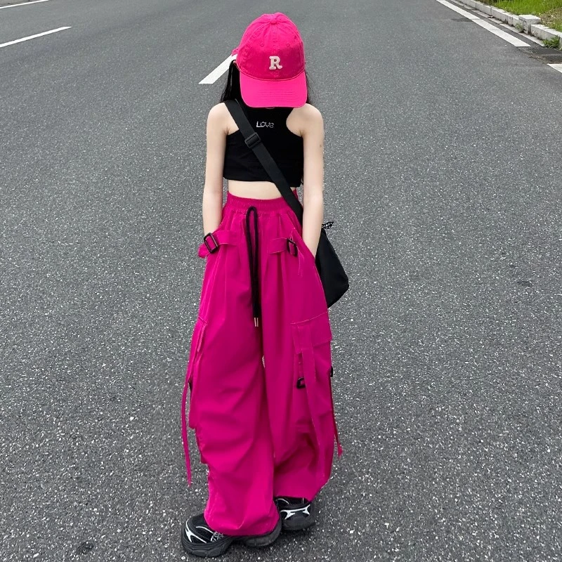 女童夏季薄款裤子2025新款夏装中大童休闲运动爵士阔腿裤工装裤潮