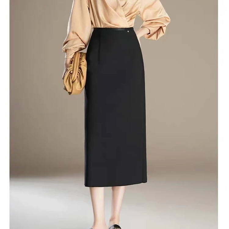 【两个裙长】秋冬半身裙女百搭小个子中长款后开叉包臀一步裙气质款
