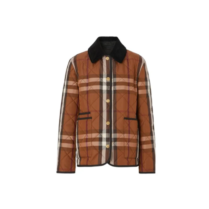 99新  Burberry 菱形格衣领单排扣长袖夹克棉服男女款 棕色