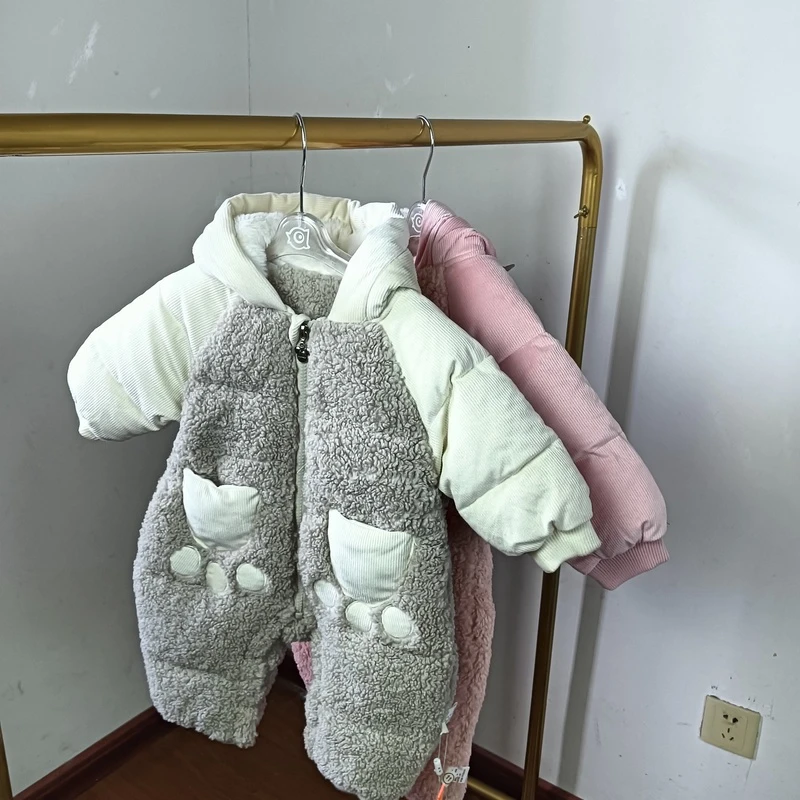 冬天外出抱衣服宝宝连体衣秋冬季保暖加厚棉衣加绒服套装送新生儿