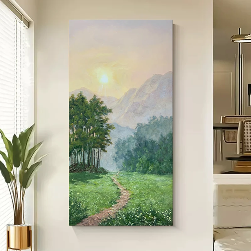 YQ原创手绘油画《前程似锦》现代玄关高级感肌理画客厅装饰画朝阳