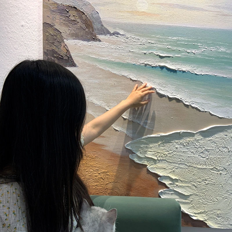 YQ原创手绘油画《翠山之巅》现代玄关高级感肌理画客厅装饰画朝阳