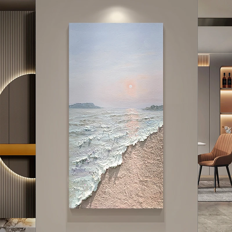 YQ原创手绘油画《红日》现代玄关高级感肌理画客厅装饰画朝阳日出