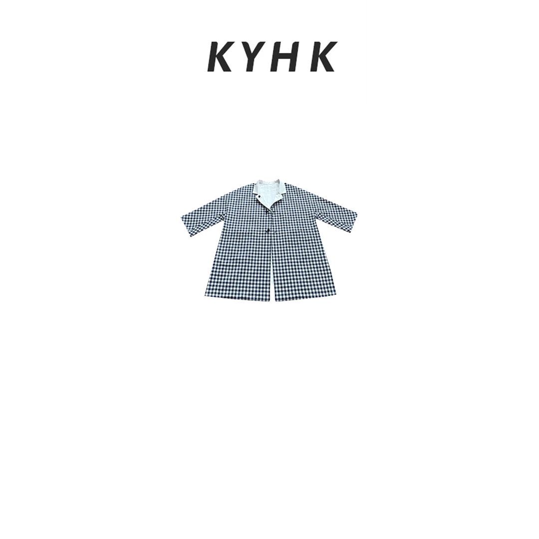KYHK复古格纹纯色双面穿宽松廓形休闲风衣240959