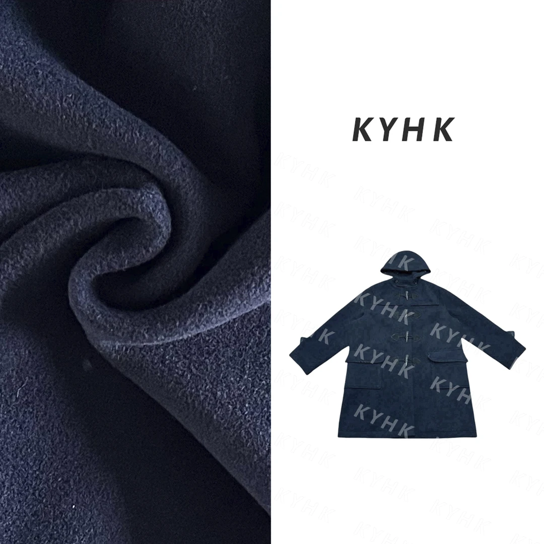 KYHK中长款复古连帽牛角扣大衣241226