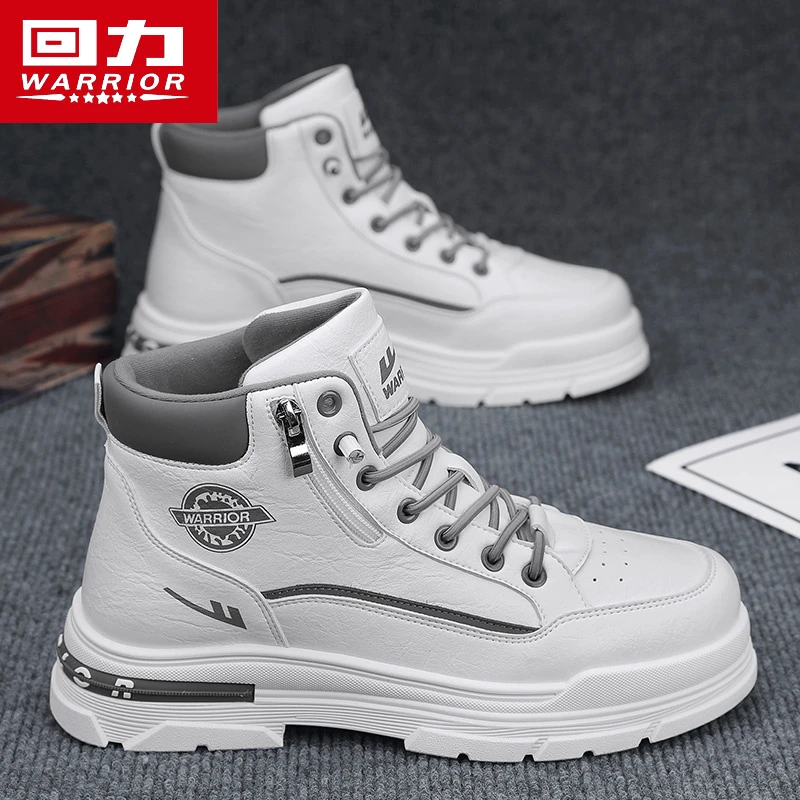 回力马丁靴男鞋2024冬季新款高帮皮面厚底工装鞋男士休闲小白板鞋