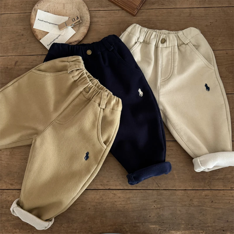 【冬季大促】儿童裤子冬新款韩版男女童一体绒长裤宝宝加绒纯色休