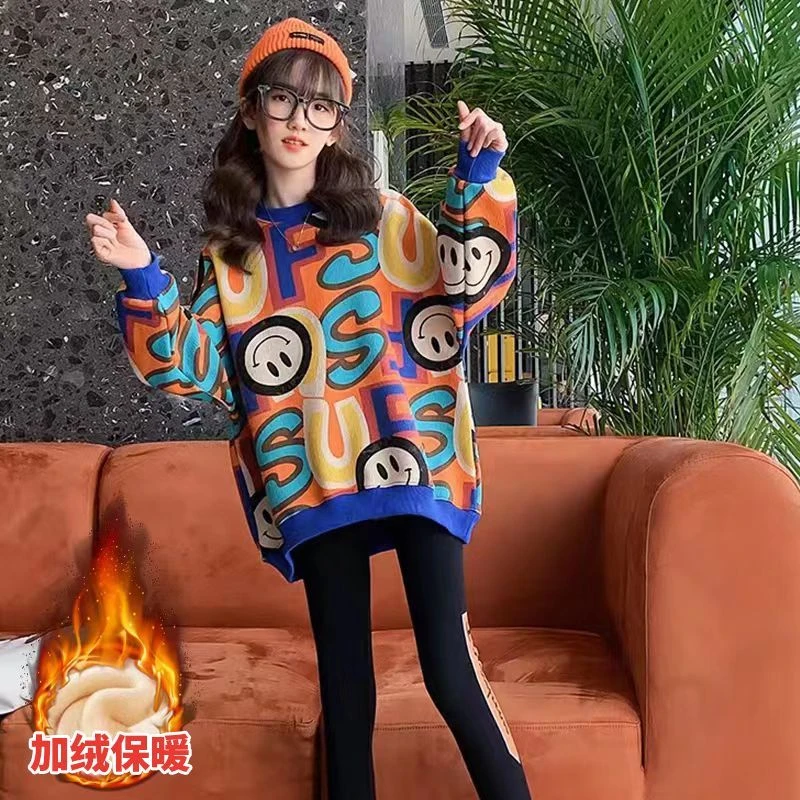 【冬季大促】女童秋装冬款加绒卫衣女中大童秋装韩版时髦秋天长袖