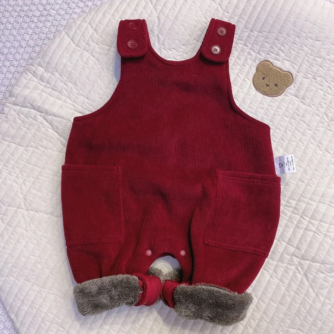 巴拉甄选儿童新款背带裤宝宝灯芯绒棉裤加厚保暖女童男女秋冬裤子