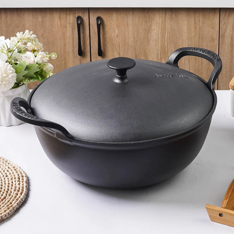 小幸福32-34cm加大铁盖铸铁元宝家用煮粥锅通用炖锅铸铁锅加深